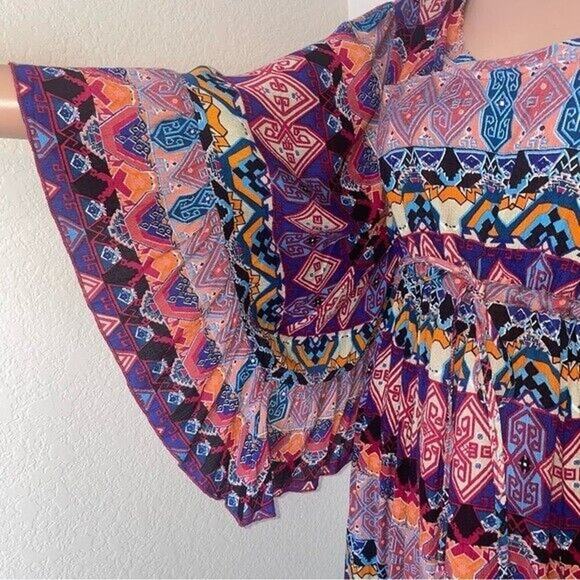 KLOZLYNE Multi Color Red Black Blue Orange BoHo Gypsy Style Dress Size M - Picture 7 of 11